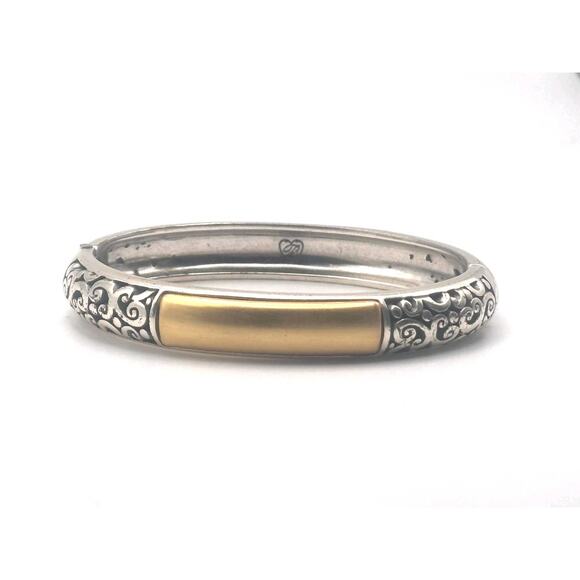 Brighton Catania Hinged Bracelet Silver-Tone Gold Accent Scroll Design 7” - Picture 1 of 6